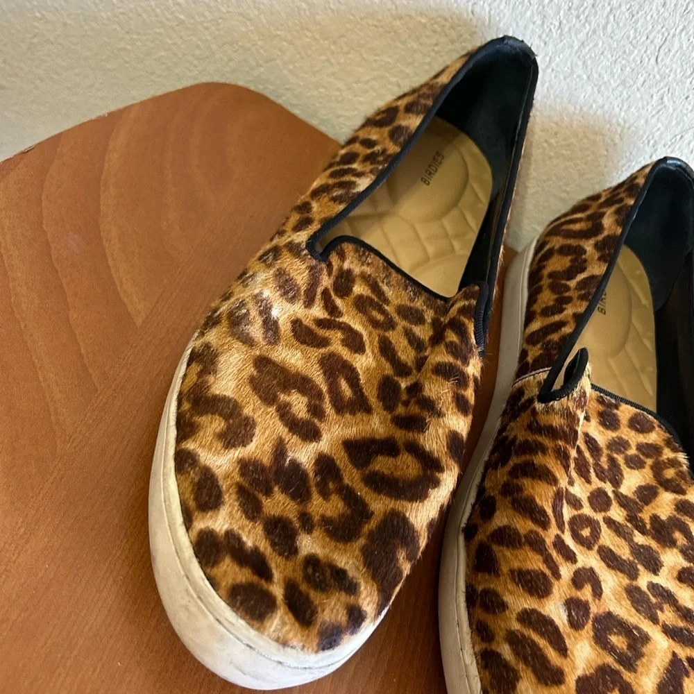 Birdies The Swift Leopard Calf Hair Slip On Loafer Sneakers Women's Size 8 Brown